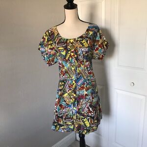 Home Made Retro Pop Art Short Sleeved Superheroes Comics Print ShirtDress